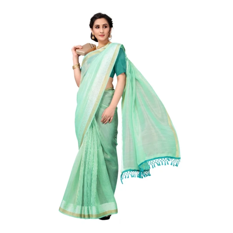 Generic Women's Cotton Woven Printed Sarees (Rama Blue, 5-6 Mtrs) - Image 3