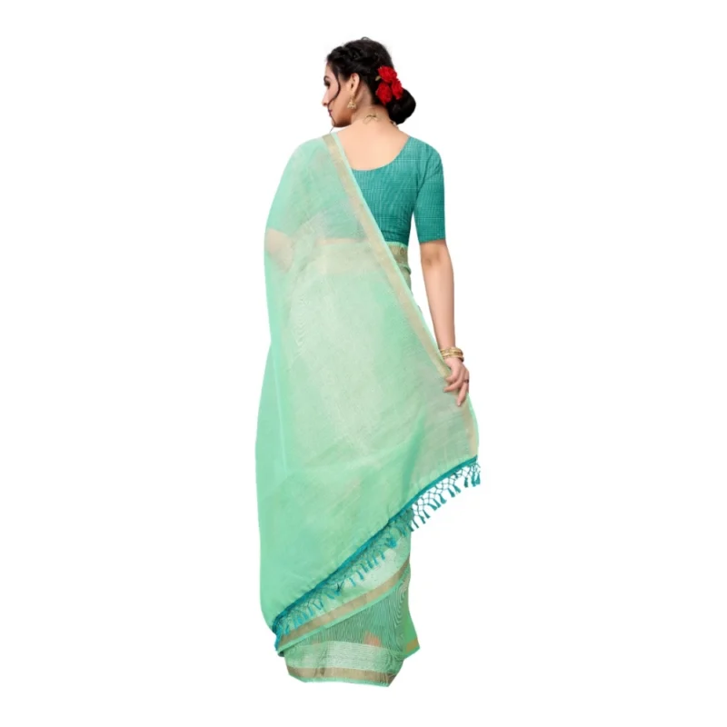 Generic Women's Cotton Woven Printed Sarees (Rama Blue, 5-6 Mtrs) - Image 4