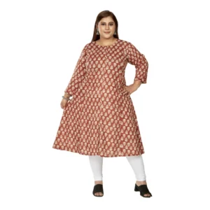 Generic Women's Casual 3/4th Sleeve Printed Pure Cotton Prince Cut A-Line Kurti (Red)