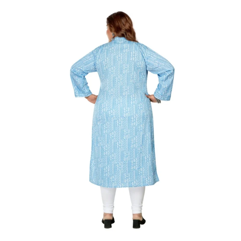 Generic Women's Casual 3/4th Sleeve Full printed Imported Synthetix Straight Kurti (Blue) - Image 4