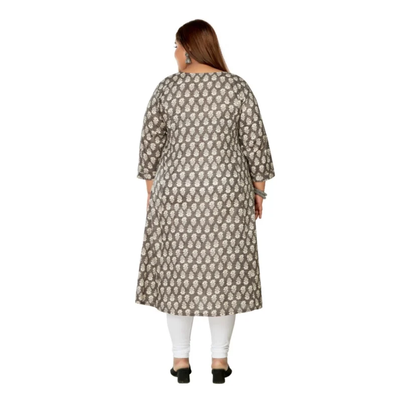 Generic Women's Casual 3/4th Sleeve Printed Pure Cotton Prince Cut A-Line Kurti (Grey) - Image 4