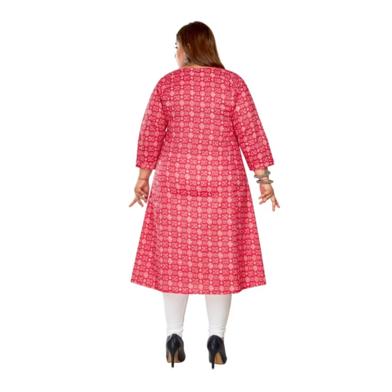 Generic Women's Casual 3/4th Sleeve Regular Printed Pure Cotton Prince Cut A-Line Kurti (Pink) - Image 4