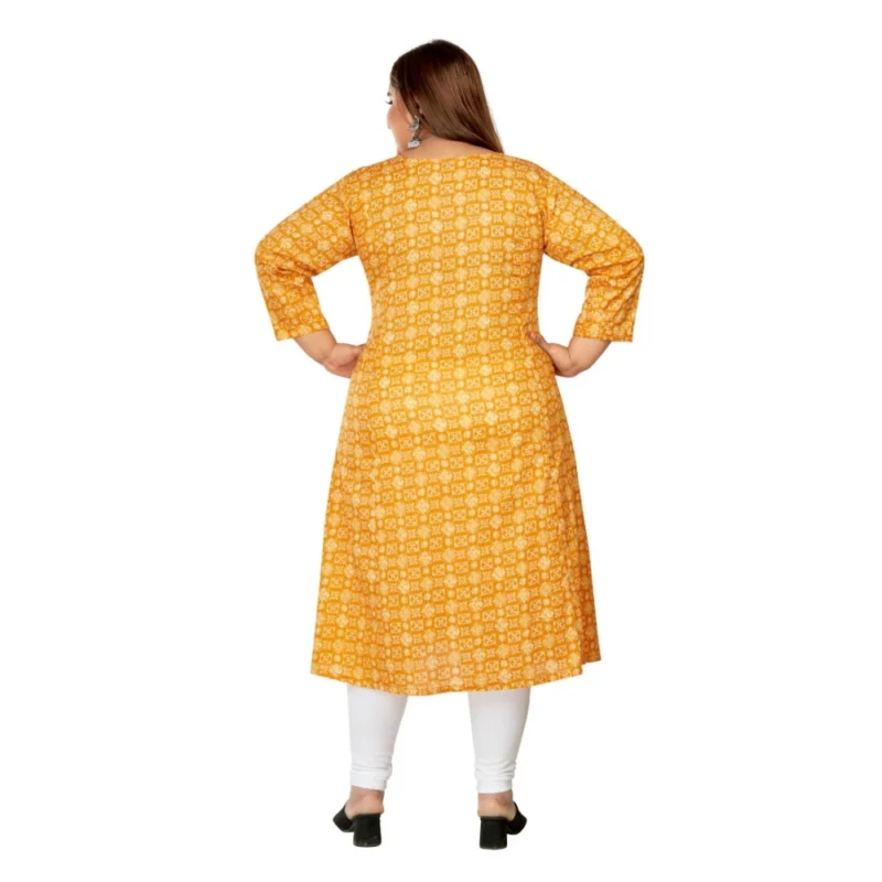 Generic Women's Casual 3/4th Sleeve Regular Printed Pure Cotton Prince Cut A-Line Kurti (Yellow) - Image 4