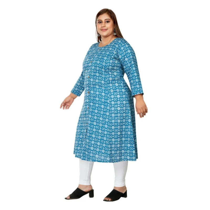 Generic Women's Casual 3/4th Sleeve Regular Printed Pure Cotton Prince Cut A-Line Kurti (Blue) - Image 5