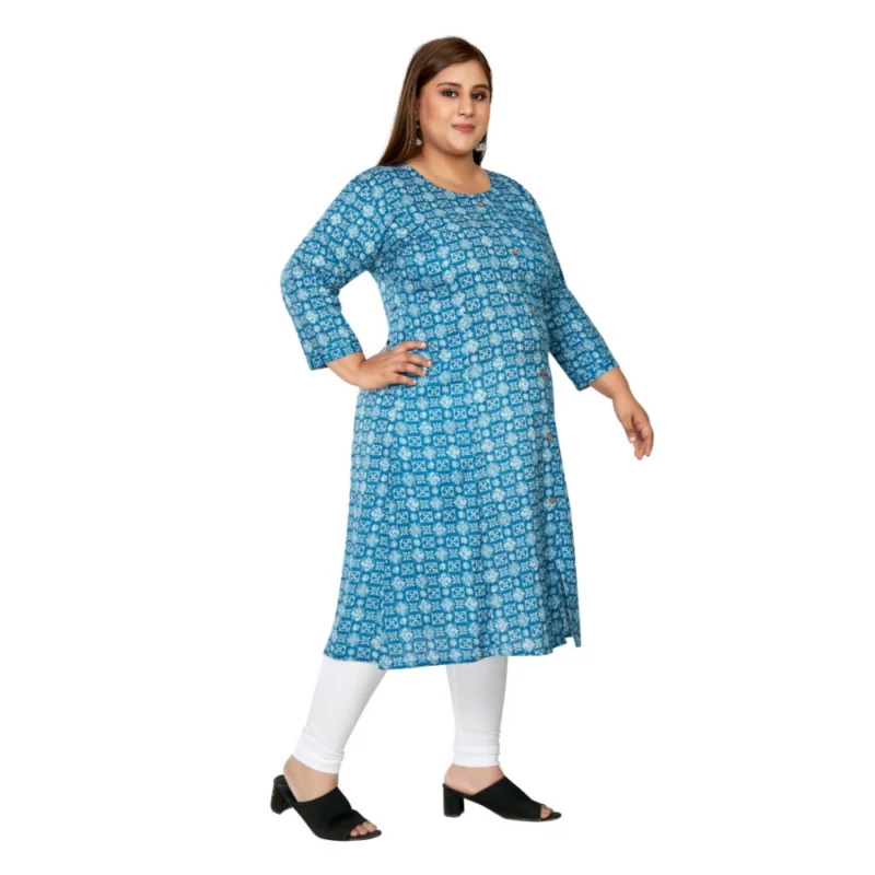 Generic Women's Casual 3/4th Sleeve Regular Printed Pure Cotton Prince Cut A-Line Kurti (Blue) - Image 7