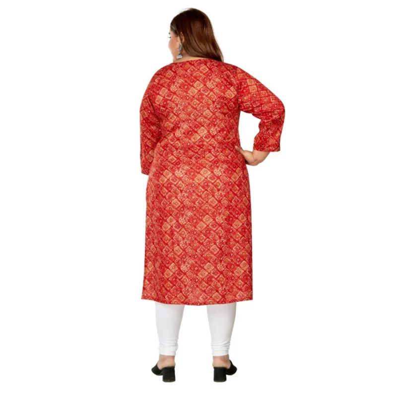 Generic Women's Casual 3/4th Sleeve Golden Foil Printed Capsule Cotton Straight Kurti (Red) - Image 4