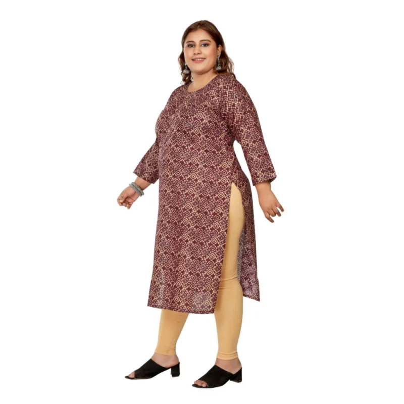 Generic Women's Casual 3/4th Sleeve Golden Foil Printed Capsule Cotton Straight Kurti (Maroon) - Image 5