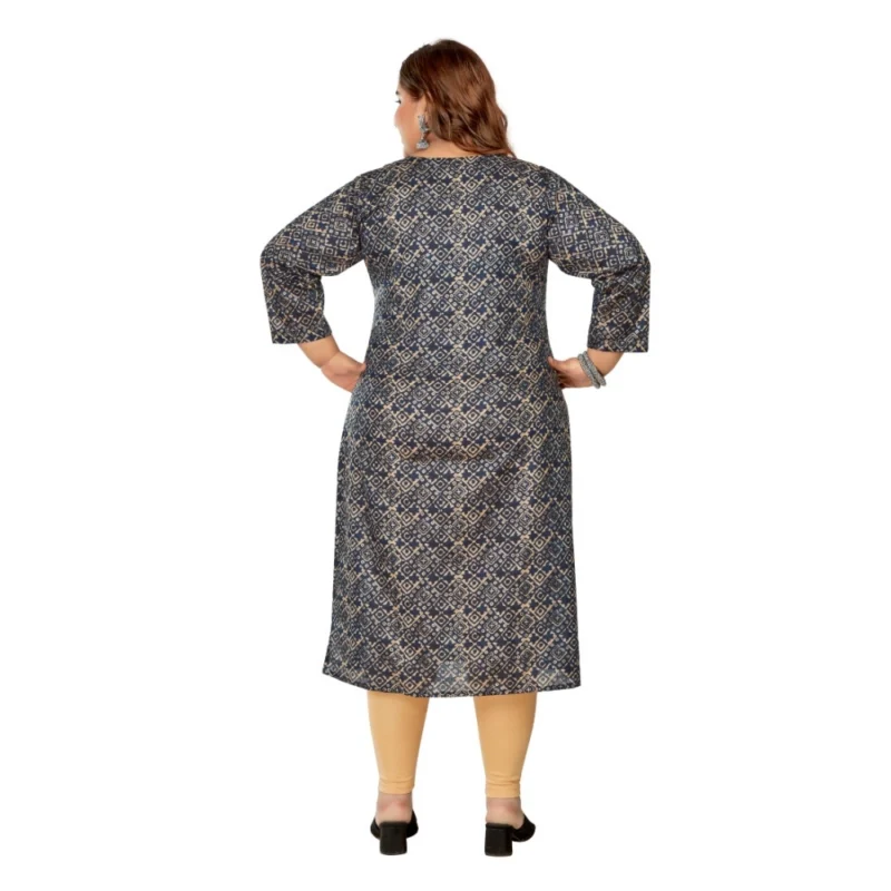 Generic Women's Casual 3/4th Sleeve Golden Foil Printed Capsule Cotton Straight Kurti (Navy Blue) - Image 4