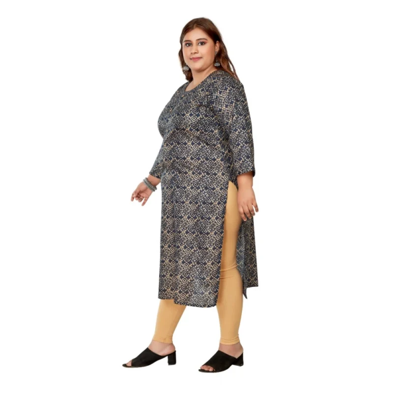 Generic Women's Casual 3/4th Sleeve Golden Foil Printed Capsule Cotton Straight Kurti (Navy Blue) - Image 5