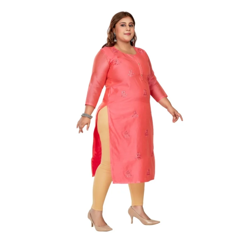 Generic Women's Casual 3/4th Sleeve Mirror Embroided Rayon Straight Kurti (Pink) - Image 7