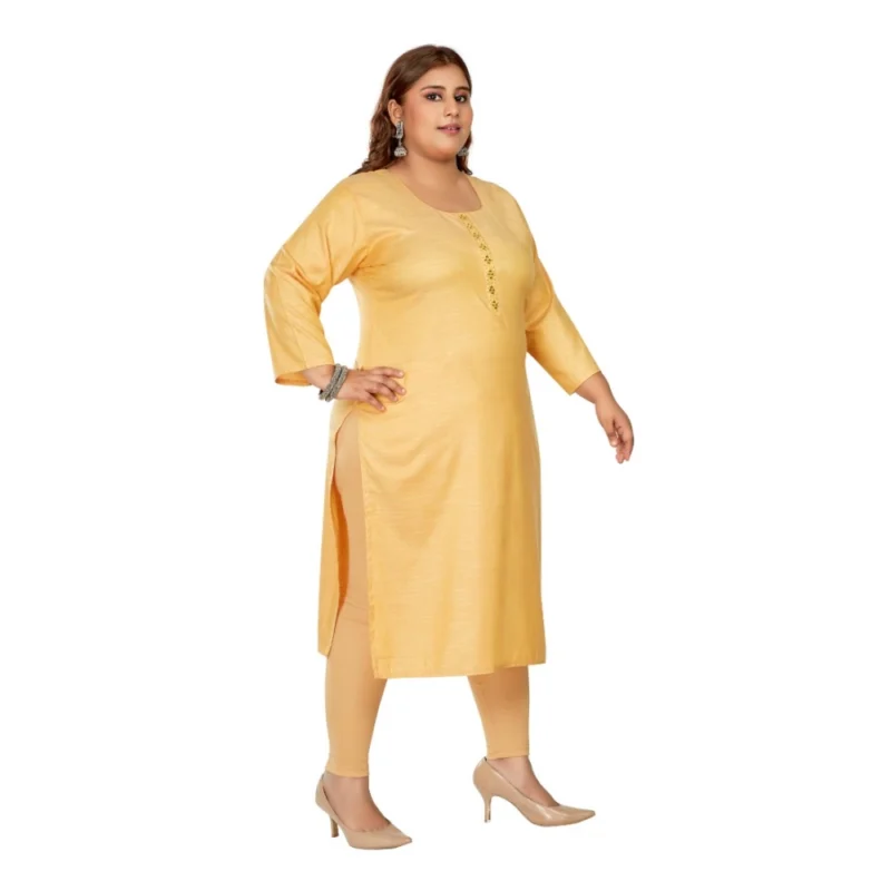 Generic Women's Casual 3/4th Sleeve Mirror Embroided Rayon Straight Kurti (Tan) - Image 7