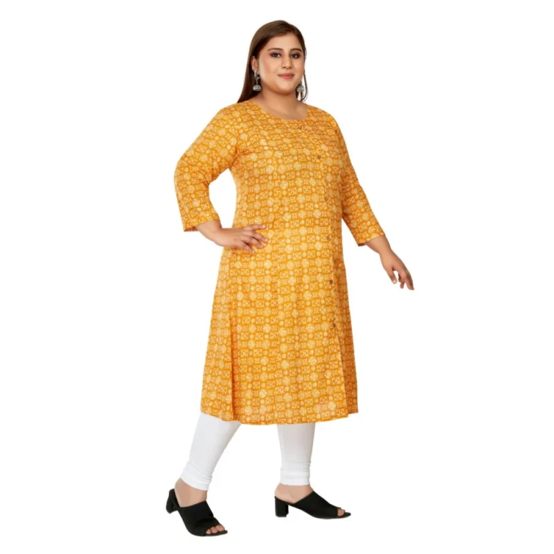 Generic Women's Casual 3/4th Sleeve Regular Printed Pure Cotton Prince Cut A-Line Kurti (Yellow) - Image 7