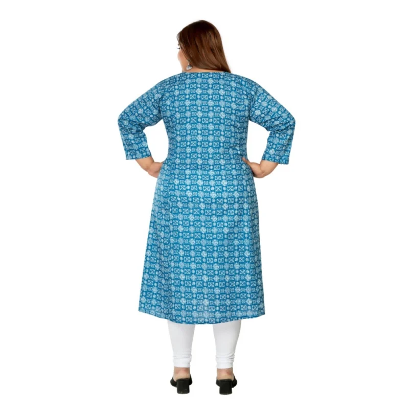 Generic Women's Casual 3/4th Sleeve Regular Printed Pure Cotton Prince Cut A-Line Kurti (Blue) - Image 4