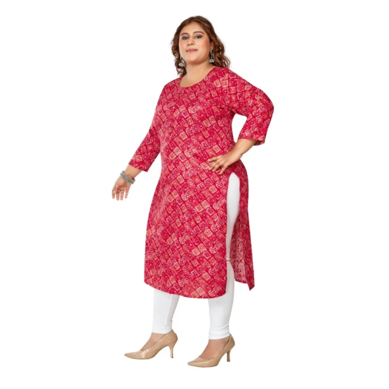 Generic Women's Casual 3/4th Sleeve Golden Foil Printed Capsule Cotton Straight Kurti (Pink) - Image 5
