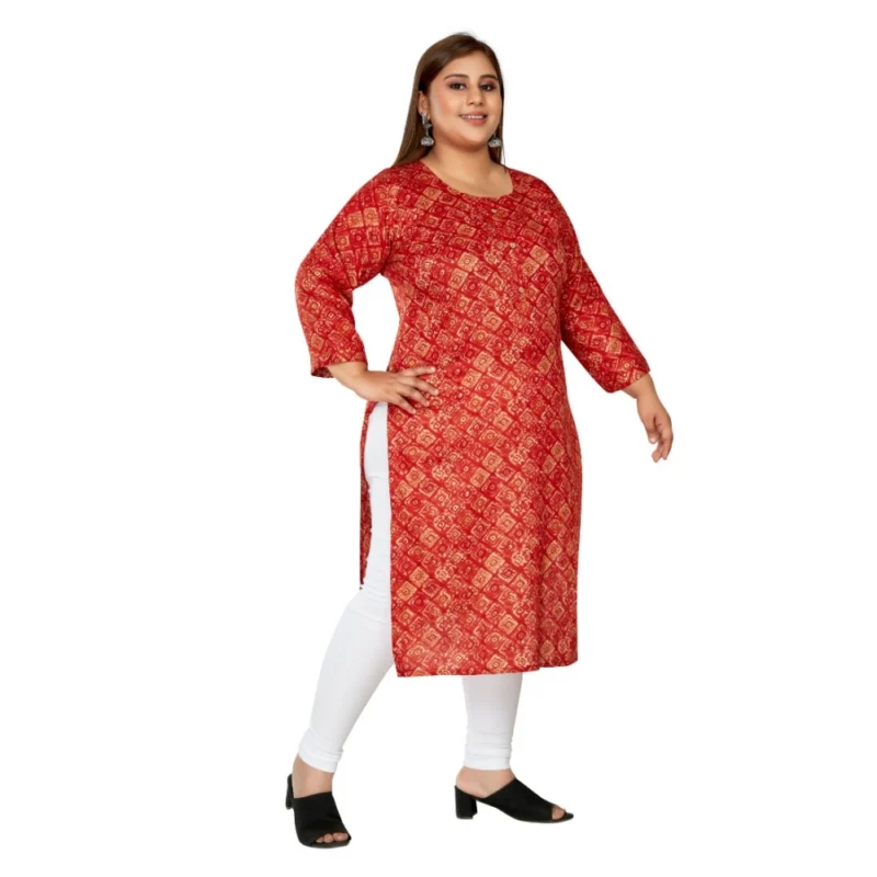 Generic Women's Casual 3/4th Sleeve Golden Foil Printed Capsule Cotton Straight Kurti (Red) - Image 7