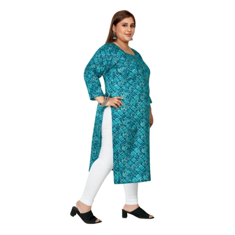 Generic Women's Casual 3/4th Sleeve Golden Foil Printed Capsule Cotton Straight Kurti (Green) - Image 7