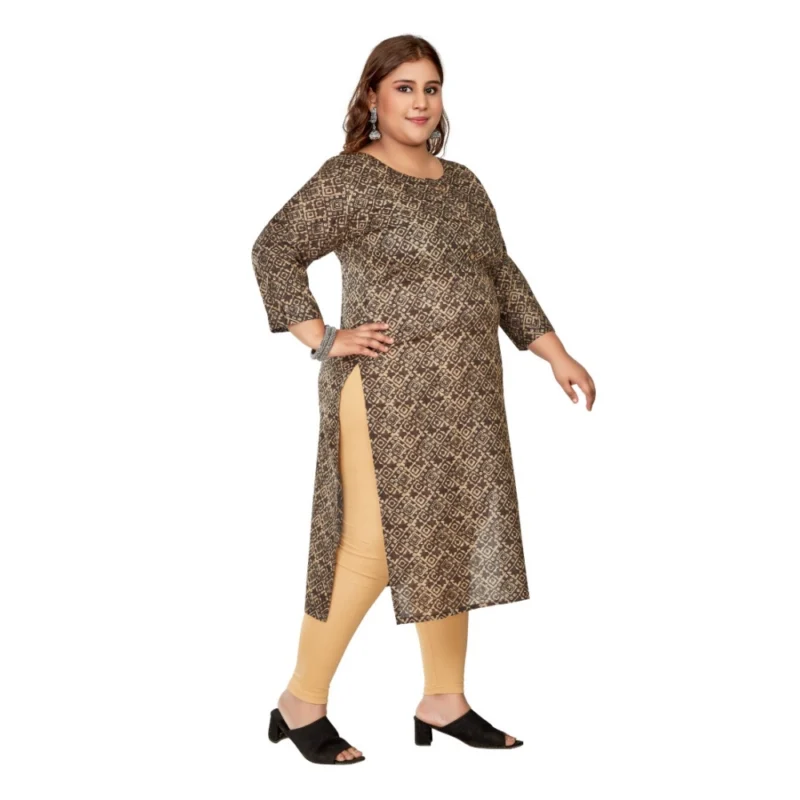 Generic Women's Casual 3/4th Sleeve Golden Foil Printed Capsule Cotton Straight Kurti (Brown) - Image 7