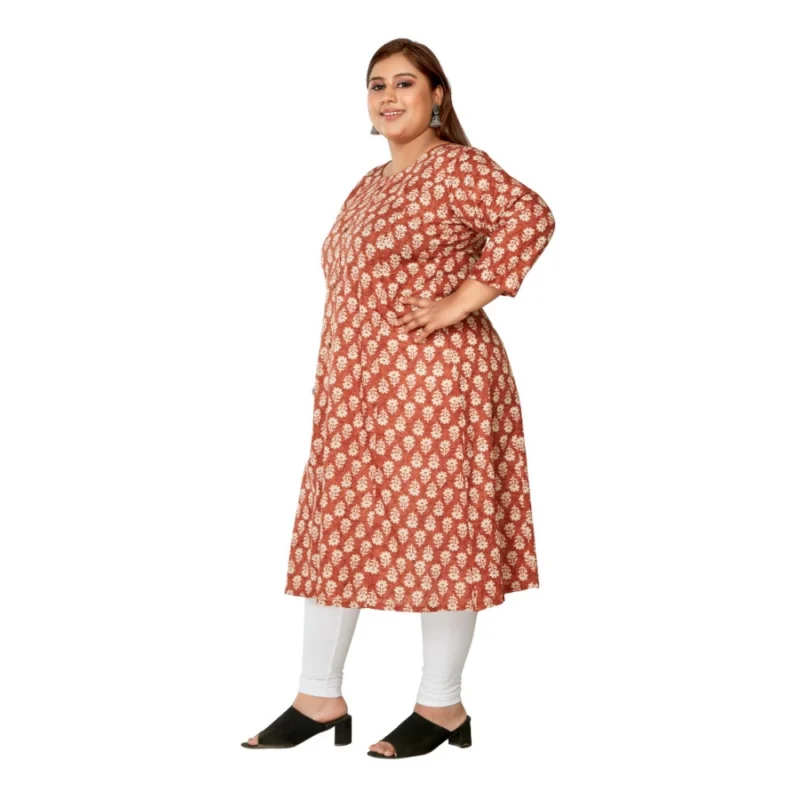 Generic Women's Casual 3/4th Sleeve Printed Pure Cotton Prince Cut A-Line Kurti (Red) - Image 5
