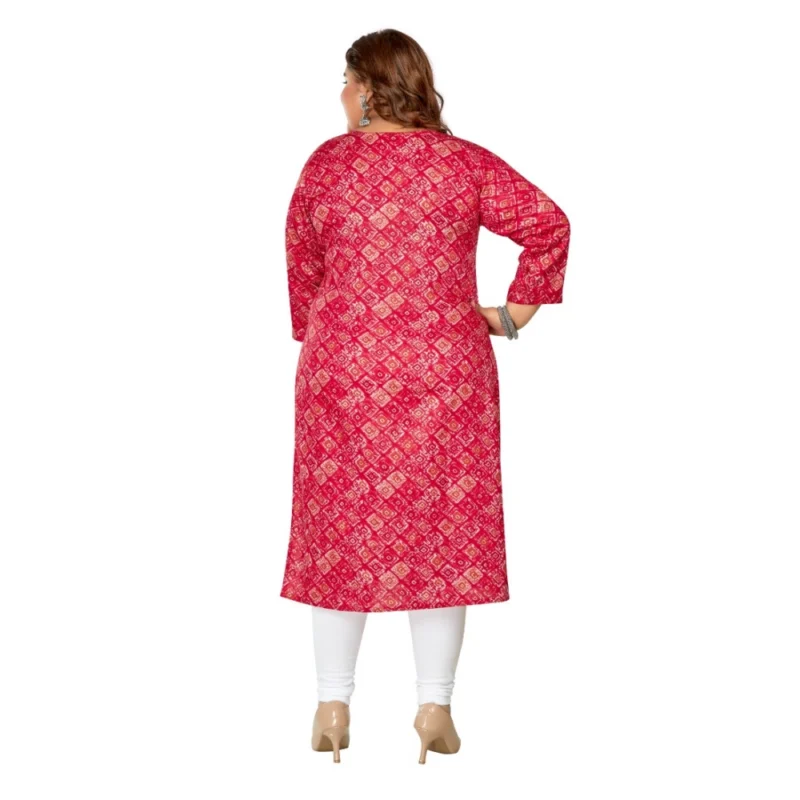 Generic Women's Casual 3/4th Sleeve Golden Foil Printed Capsule Cotton Straight Kurti (Pink) - Image 4