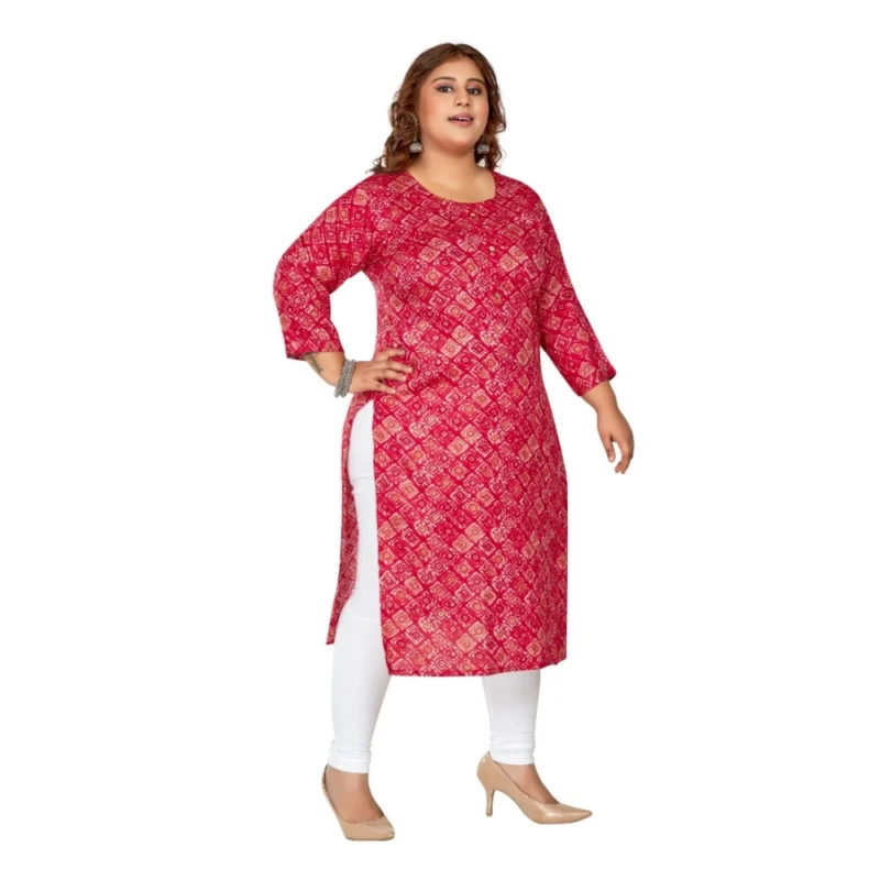 Generic Women's Casual 3/4th Sleeve Golden Foil Printed Capsule Cotton Straight Kurti (Pink) - Image 7