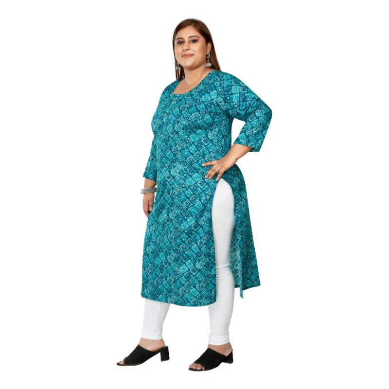 Generic Women's Casual 3/4th Sleeve Golden Foil Printed Capsule Cotton Straight Kurti (Green) - Image 5