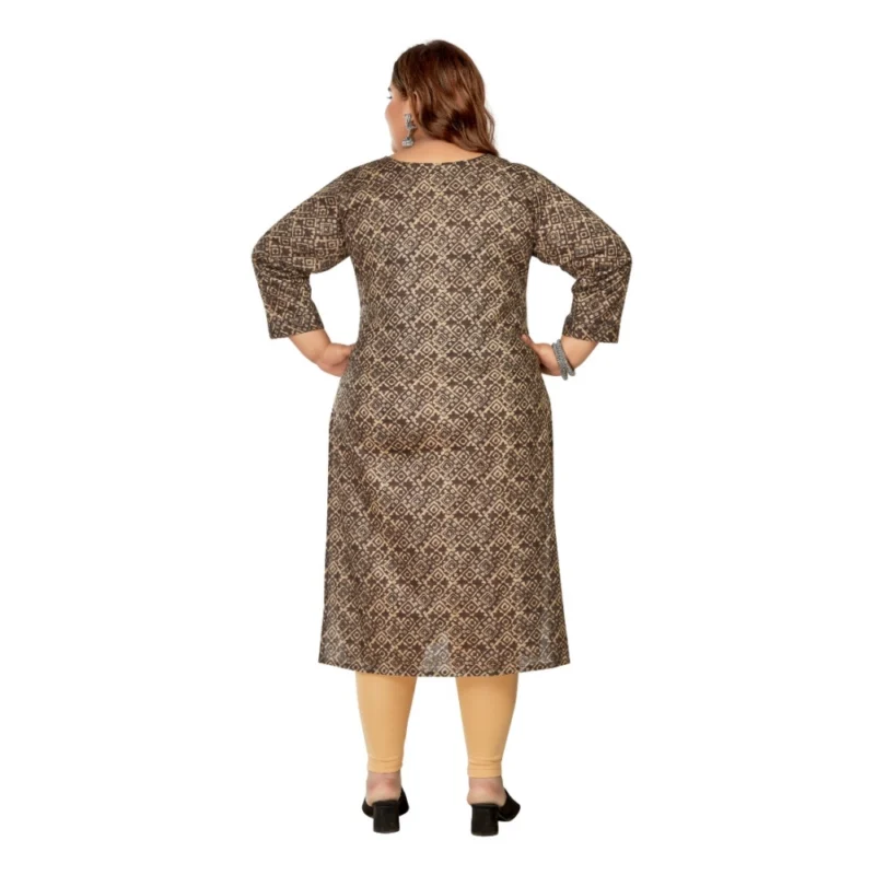 Generic Women's Casual 3/4th Sleeve Golden Foil Printed Capsule Cotton Straight Kurti (Brown) - Image 4