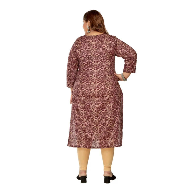 Generic Women's Casual 3/4th Sleeve Golden Foil Printed Capsule Cotton Straight Kurti (Maroon) - Image 4