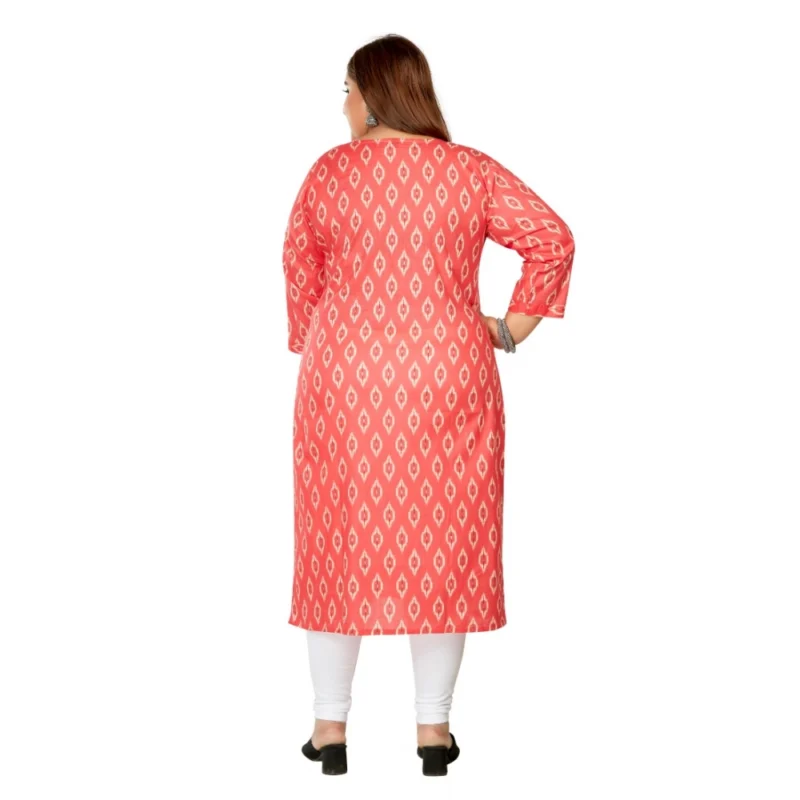 Generic Women's Casual 3/4th Sleeve Ikkat Printed Pure Cotton Straight Kurti (Pink) - Image 4