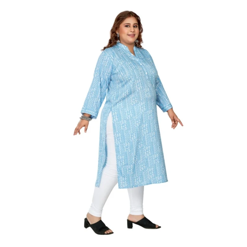 Generic Women's Casual 3/4th Sleeve Full printed Imported Synthetix Straight Kurti (Blue) - Image 7