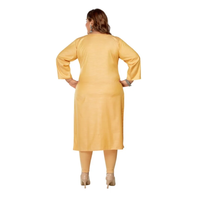 Generic Women's Casual 3/4th Sleeve Mirror Embroided Rayon Straight Kurti (Tan) - Image 4
