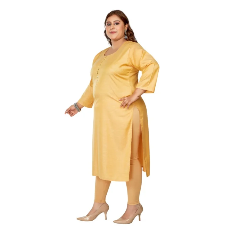 Generic Women's Casual 3/4th Sleeve Mirror Embroided Rayon Straight Kurti (Tan) - Image 5
