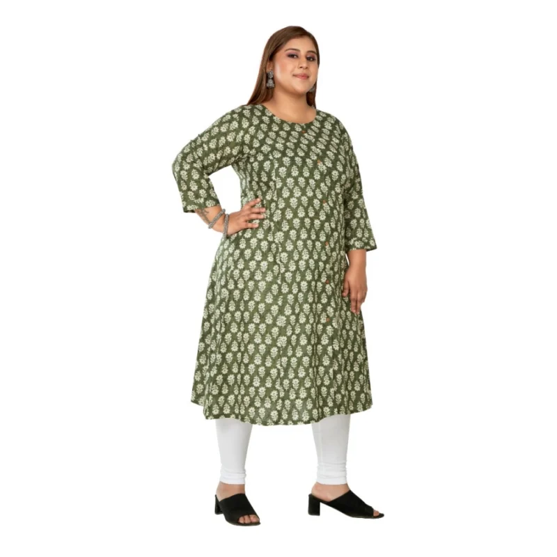 Generic Women's Casual 3/4th Sleeve Printed Pure Cotton Prince Cut A-Line Kurti (Green) - Image 7