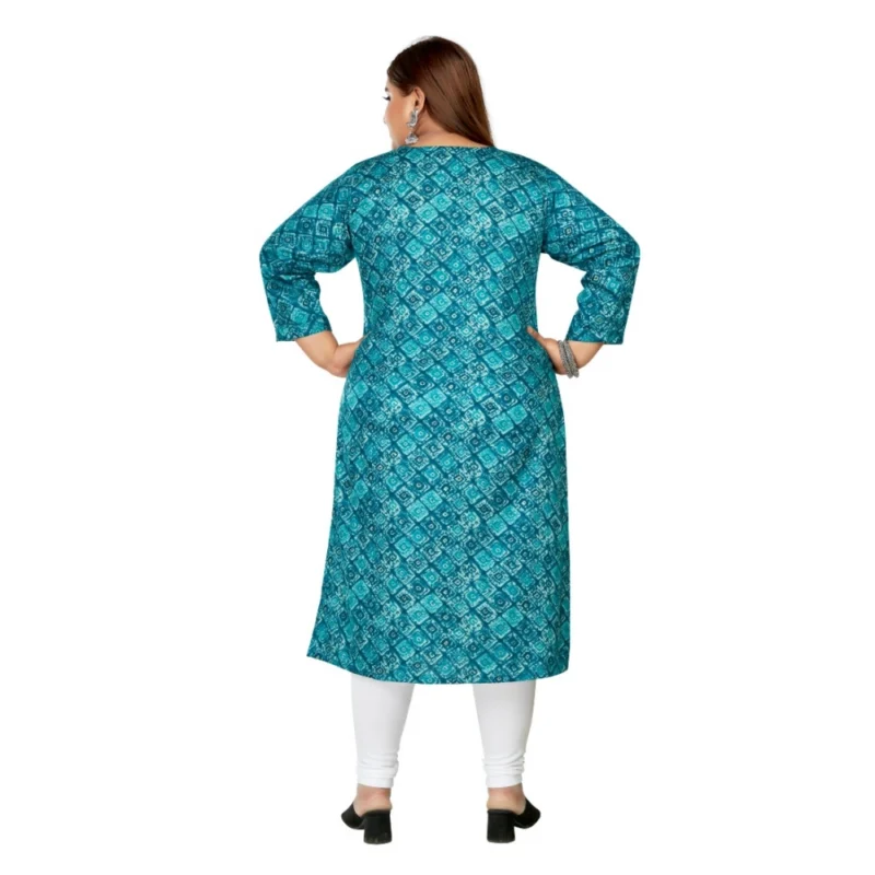 Generic Women's Casual 3/4th Sleeve Golden Foil Printed Capsule Cotton Straight Kurti (Green) - Image 4