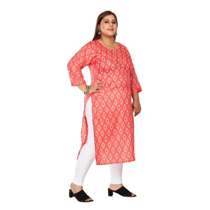 Generic Women's Casual 3/4th Sleeve Ikkat Printed Pure Cotton Straight Kurti (Pink) - Image 7