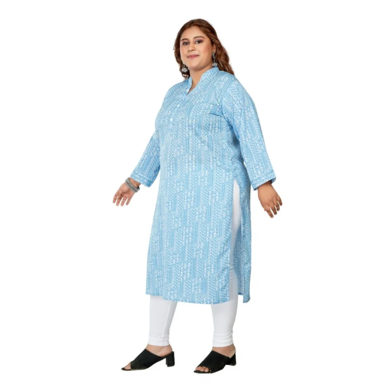 Generic Women's Casual 3/4th Sleeve Full printed Imported Synthetix Straight Kurti (Blue) - Image 5