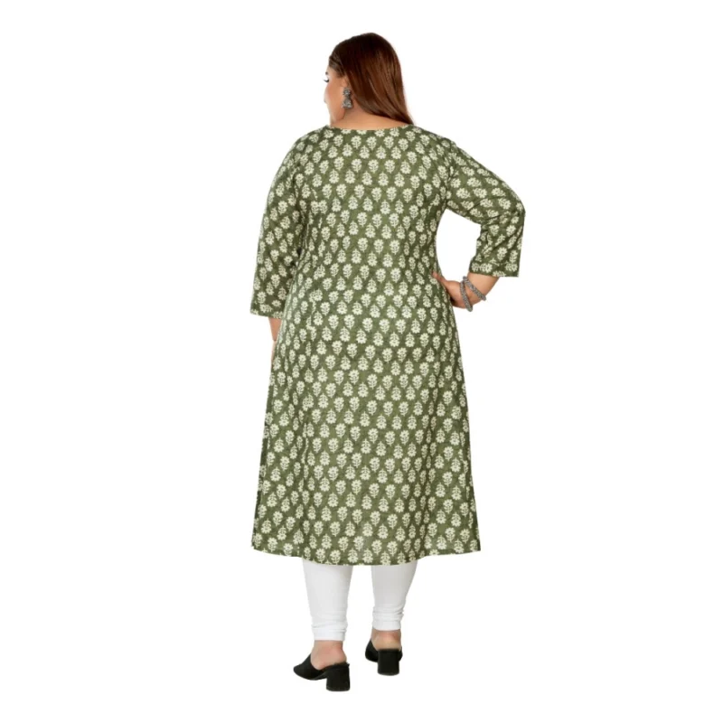 Generic Women's Casual 3/4th Sleeve Printed Pure Cotton Prince Cut A-Line Kurti (Green) - Image 4