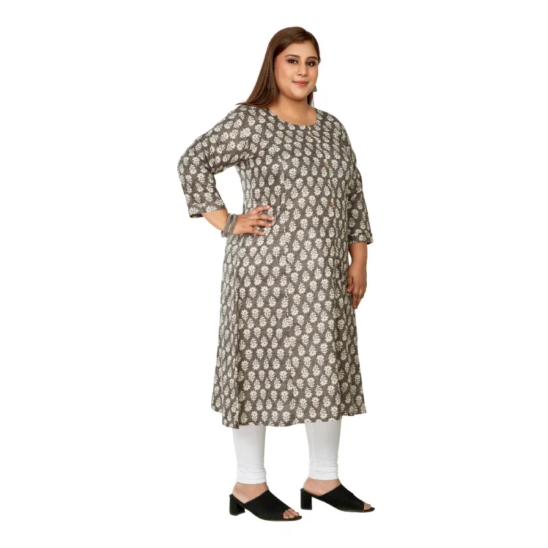 Generic Women's Casual 3/4th Sleeve Printed Pure Cotton Prince Cut A-Line Kurti (Grey) - Image 7
