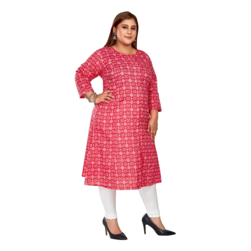 Generic Women's Casual 3/4th Sleeve Regular Printed Pure Cotton Prince Cut A-Line Kurti (Pink) - Image 7
