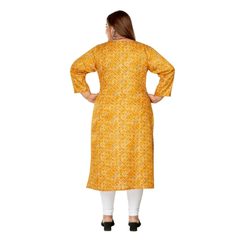 Generic Women's Casual 3/4th Sleeve Golden Foil Printed Capsule Cotton Straight Kurti (Yellow) - Image 4
