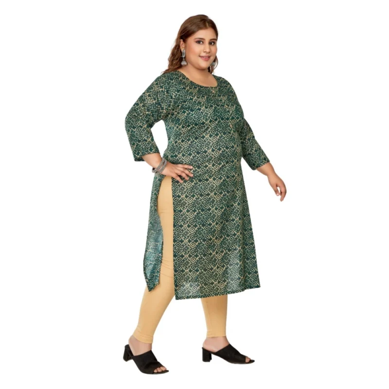 Generic Women's Casual 3/4th Sleeve Golden Foil Printed Capsule Cotton Straight Kurti (Dark Green) - Image 7