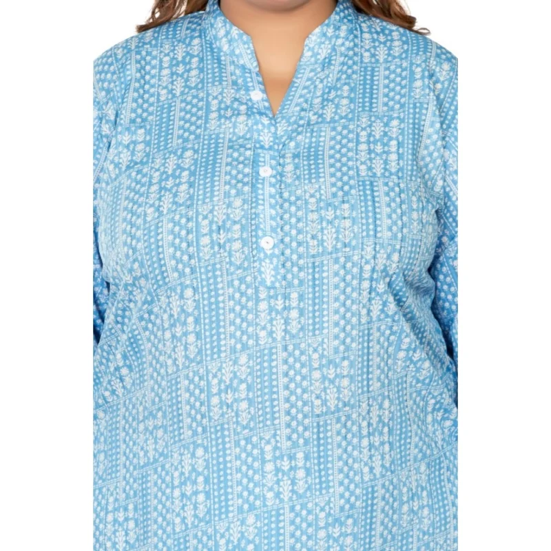 Generic Women's Casual 3/4th Sleeve Full printed Imported Synthetix Straight Kurti (Blue) - Image 3