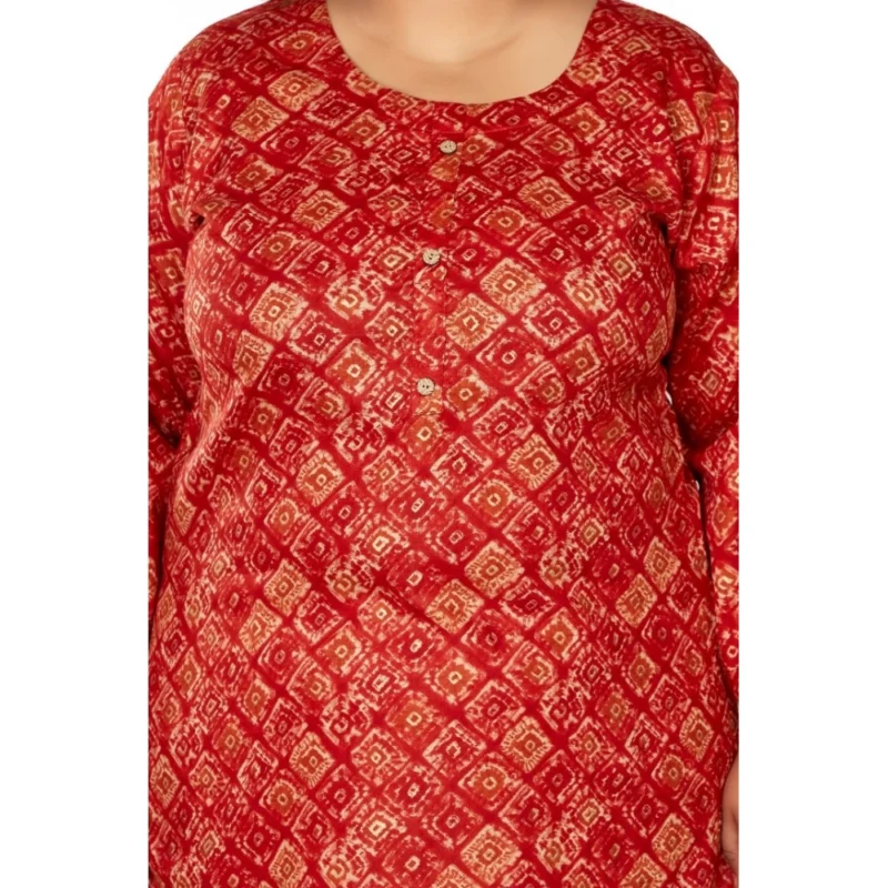 Generic Women's Casual 3/4th Sleeve Golden Foil Printed Capsule Cotton Straight Kurti (Red) - Image 3