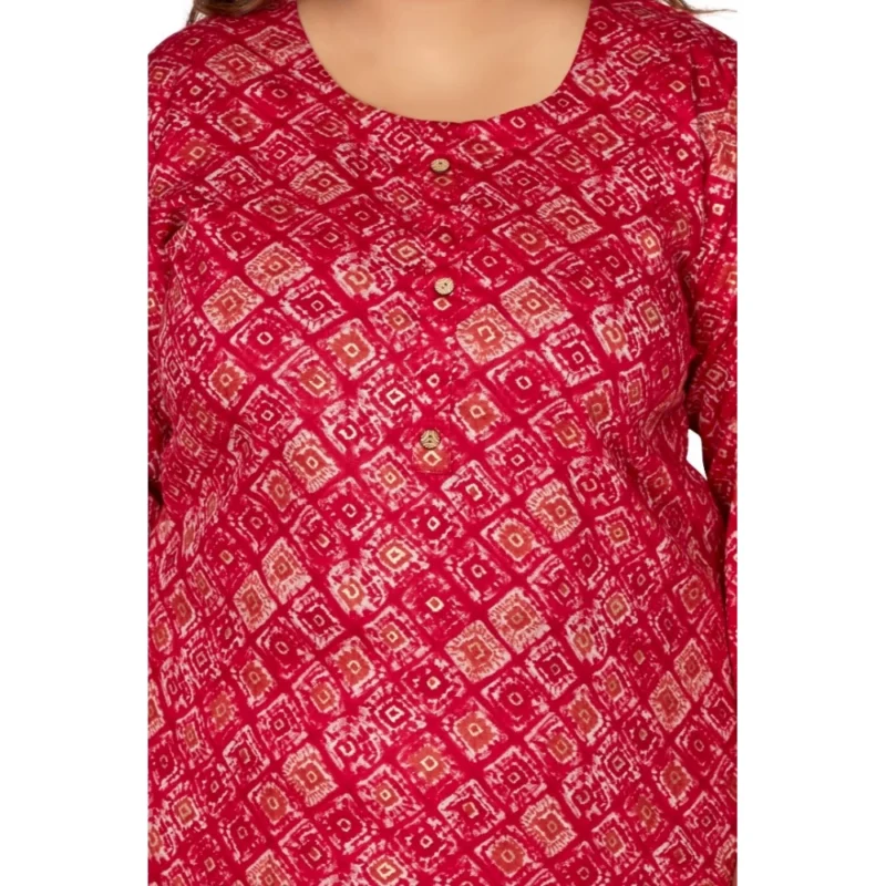 Generic Women's Casual 3/4th Sleeve Golden Foil Printed Capsule Cotton Straight Kurti (Pink) - Image 3