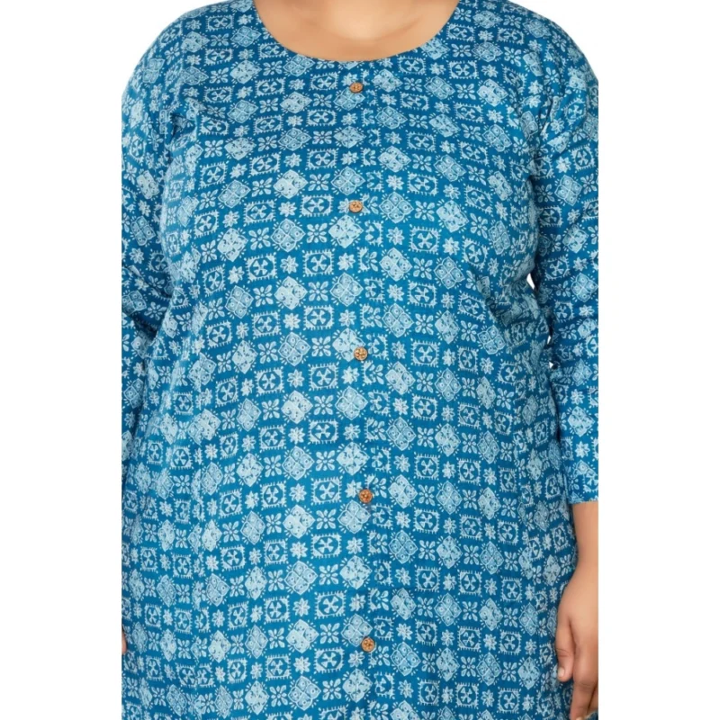 Generic Women's Casual 3/4th Sleeve Regular Printed Pure Cotton Prince Cut A-Line Kurti (Blue) - Image 3