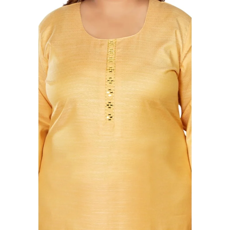 Generic Women's Casual 3/4th Sleeve Mirror Embroided Rayon Straight Kurti (Tan) - Image 3