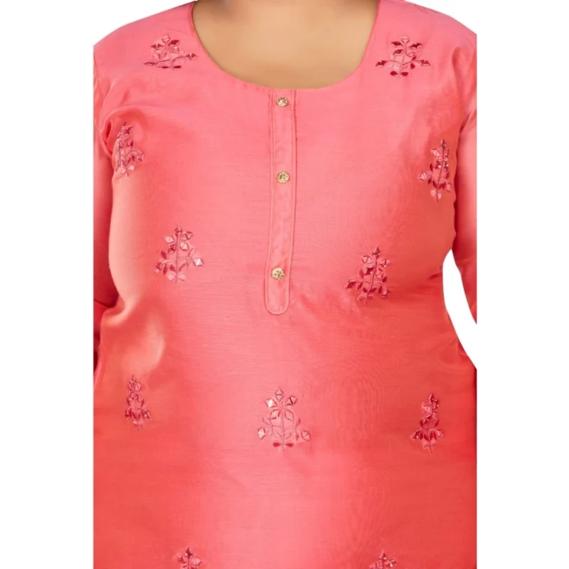 Generic Women's Casual 3/4th Sleeve Mirror Embroided Rayon Straight Kurti (Pink) - Image 3
