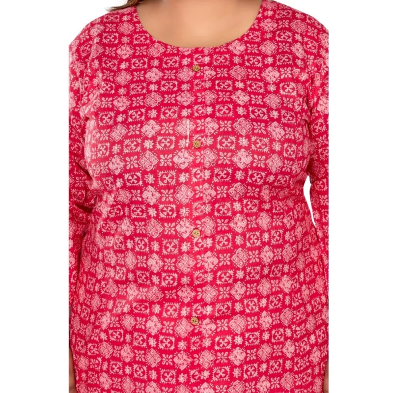 Generic Women's Casual 3/4th Sleeve Regular Printed Pure Cotton Prince Cut A-Line Kurti (Pink) - Image 3