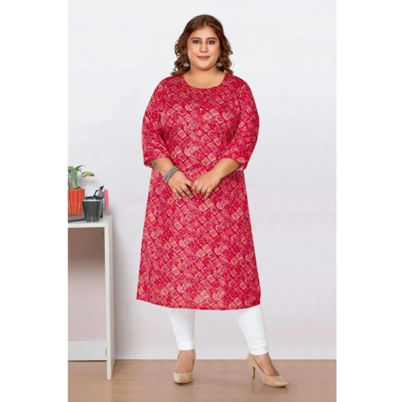 Generic Women's Casual 3/4th Sleeve Golden Foil Printed Capsule Cotton Straight Kurti (Pink) - Image 2