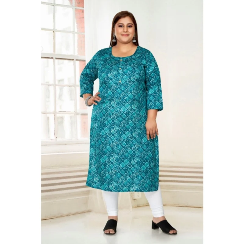Generic Women's Casual 3/4th Sleeve Golden Foil Printed Capsule Cotton Straight Kurti (Green) - Image 2