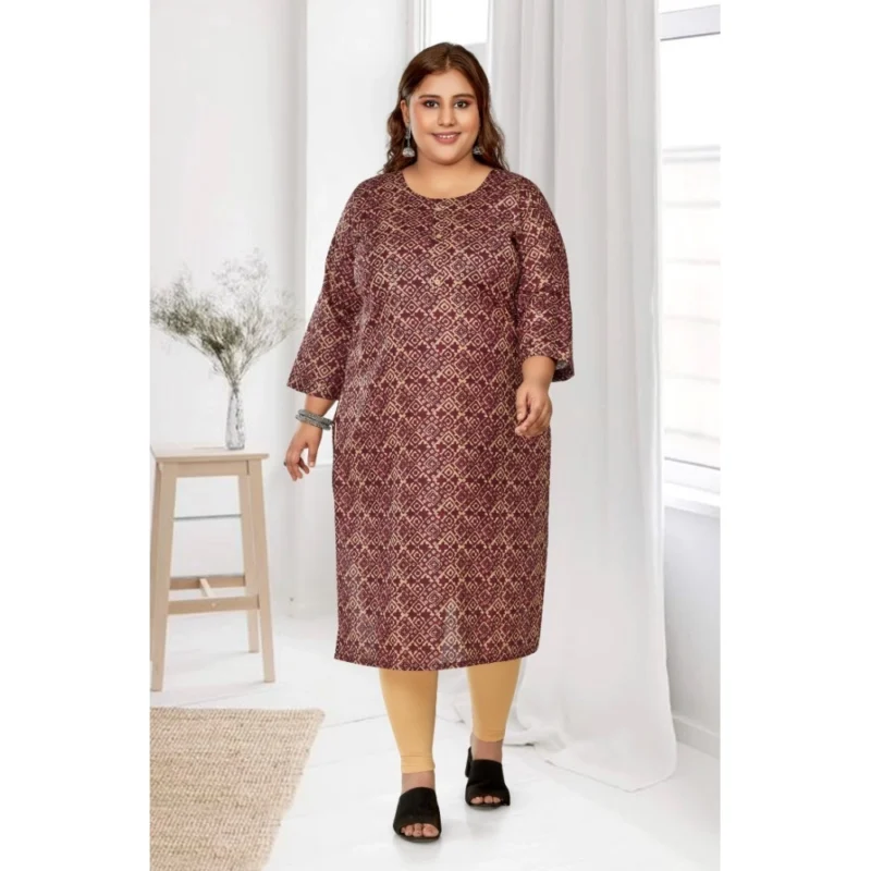 Generic Women's Casual 3/4th Sleeve Golden Foil Printed Capsule Cotton Straight Kurti (Maroon) - Image 2